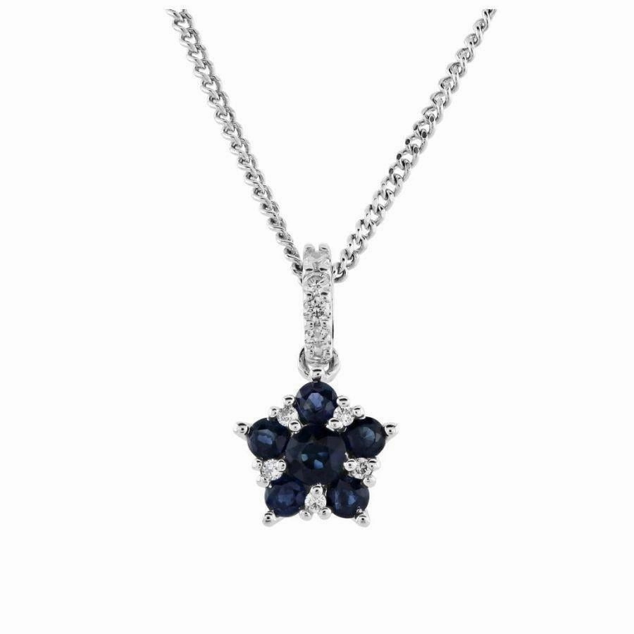 9ct White Gold 6sap-9dia Rnd Pndt