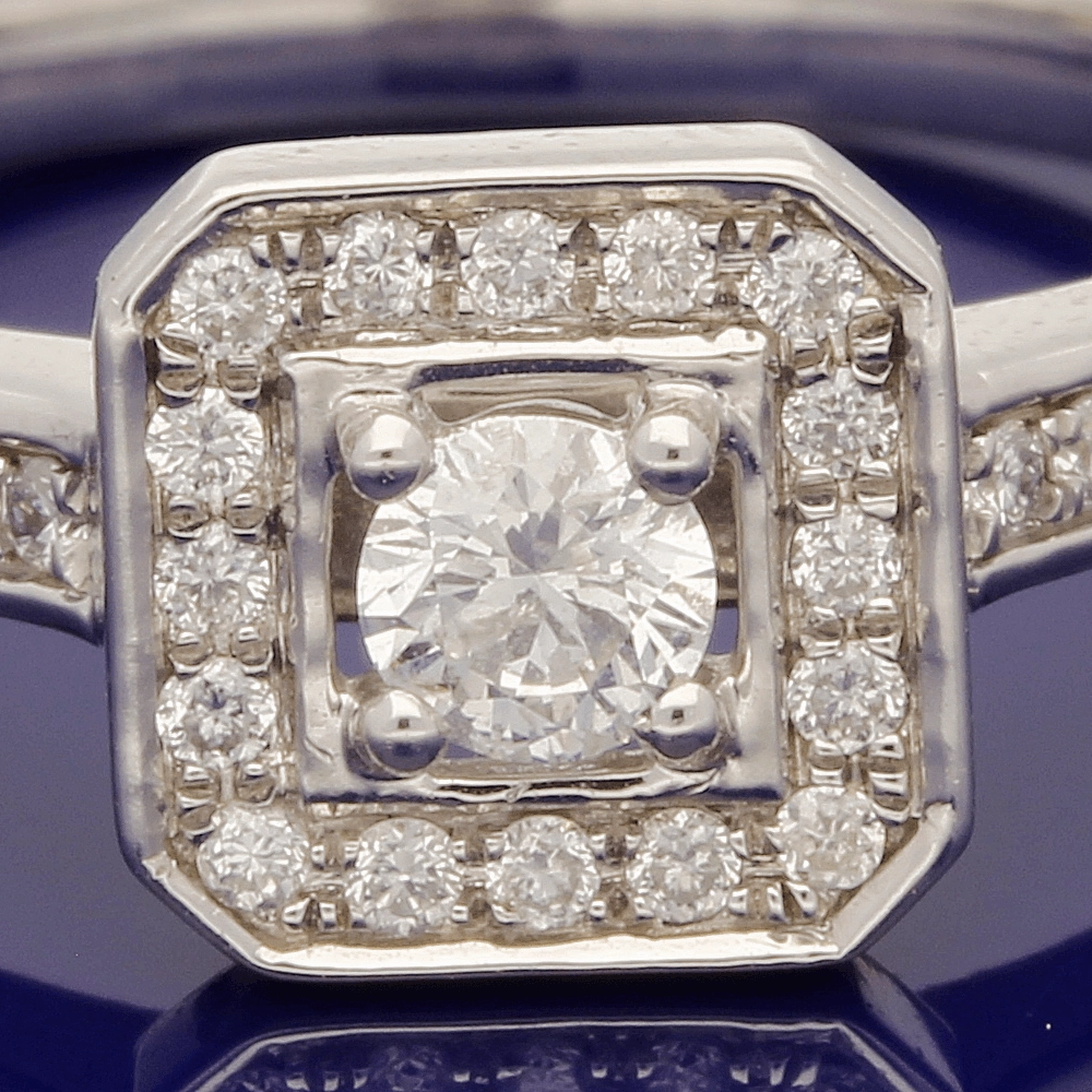 9ct White Gold Diamond Halo Cluster Ring with Diamond Set Shoulders