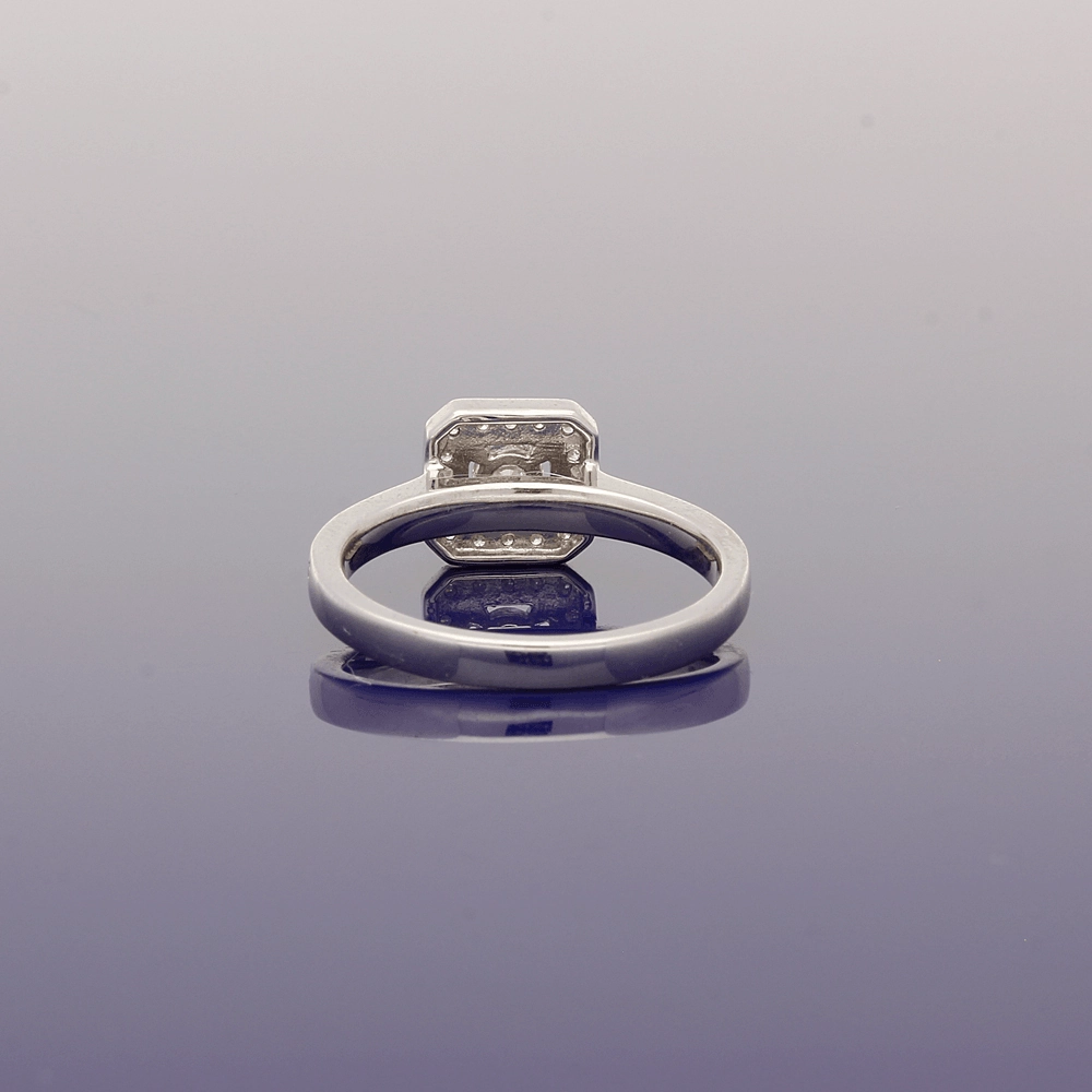 9ct White Gold Diamond Halo Cluster Ring with Diamond Set Shoulders