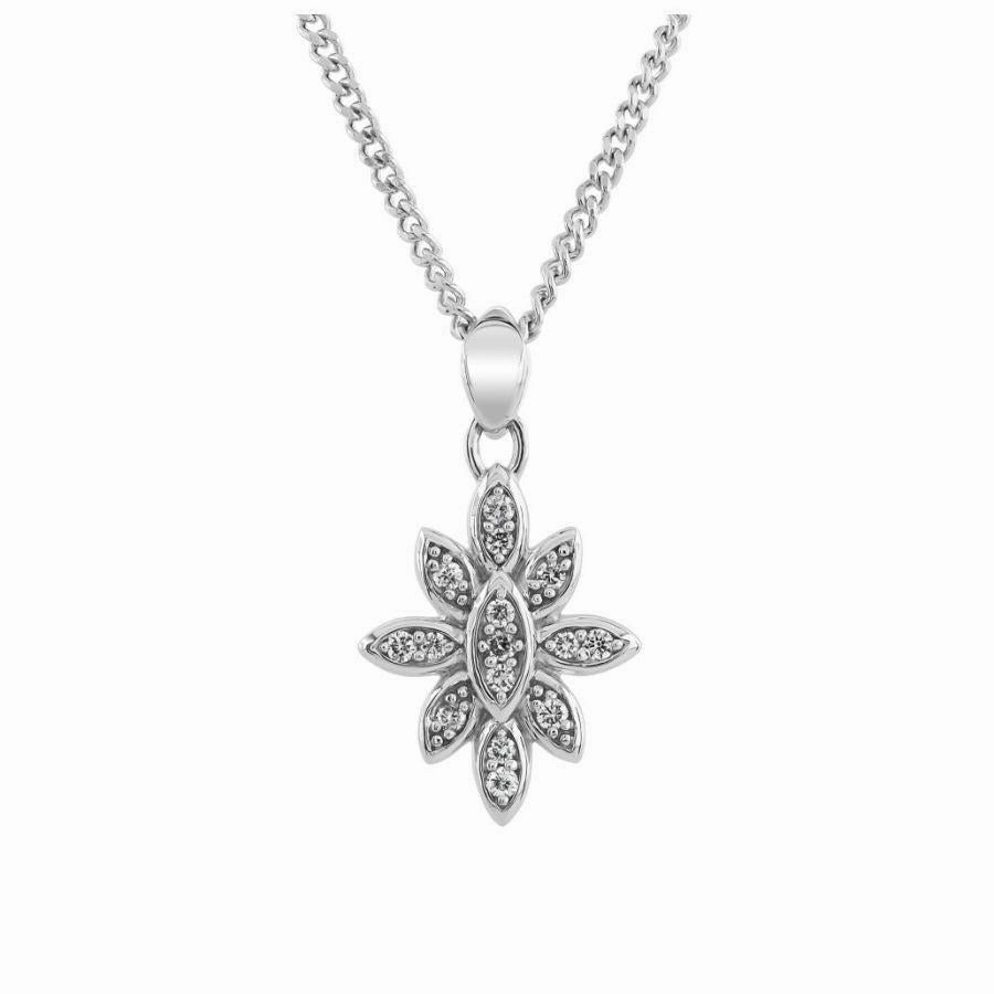 9ct White Gold Diamond Set Flower Pendant