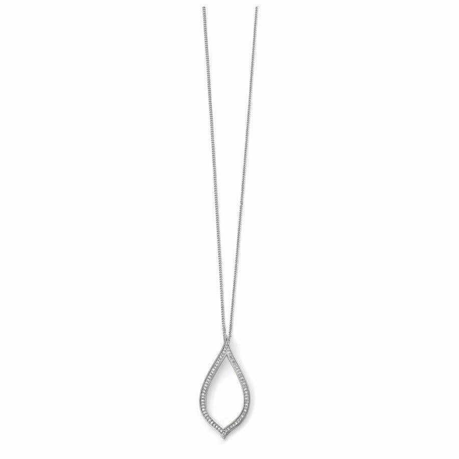 9ct White Gold Diamond Set Open Leaf Pendant