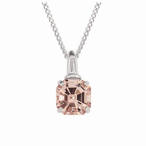 9ct White Gold Octangonal Cut Morganite & Diamond Pendant