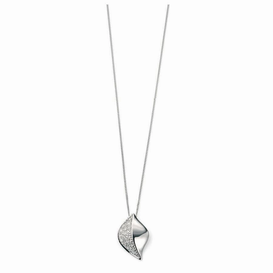 9ct White Gold Pave Set Diamond Leaf Pendant
