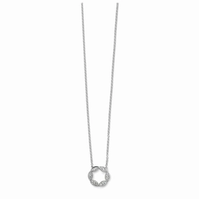 9ct White Gold Pave Set Diamond Open Circle Twist Pendant