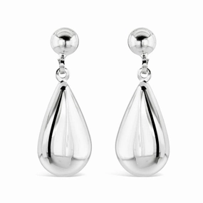 9ct White Gold Pear Shaped Drop Earrings