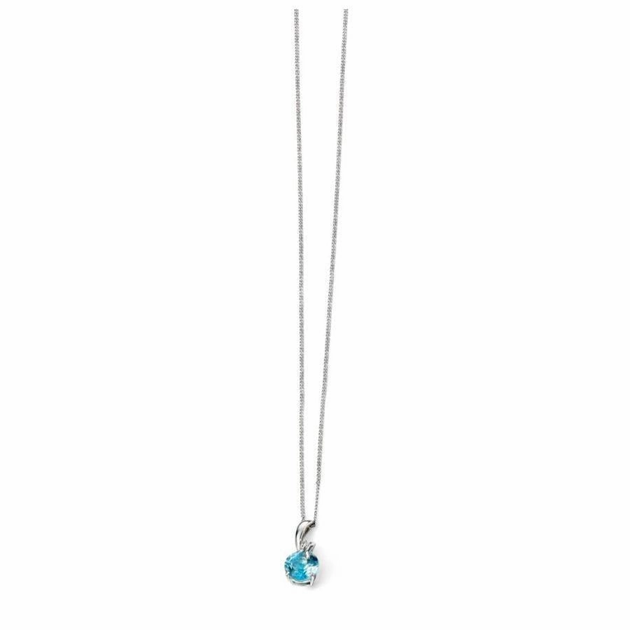 9ct White Gold Round Cut Blue Topaz & Diamodn Twist Pendant