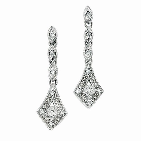 9ct White Gold Vintage Style Diamond Drop Earrings
