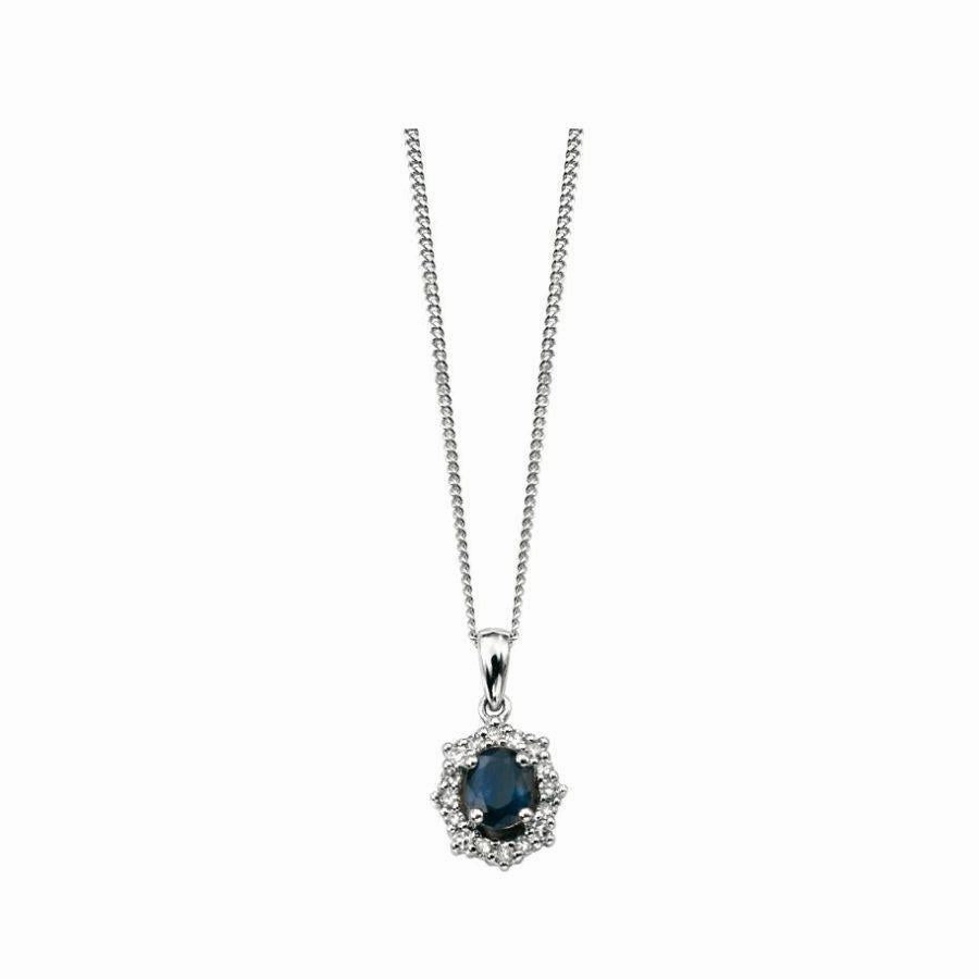 9ct Whoe gold Sapphire and Diamond Oval Pendant