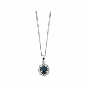 9ct Whoe gold Sapphire and Diamond Oval Pendant