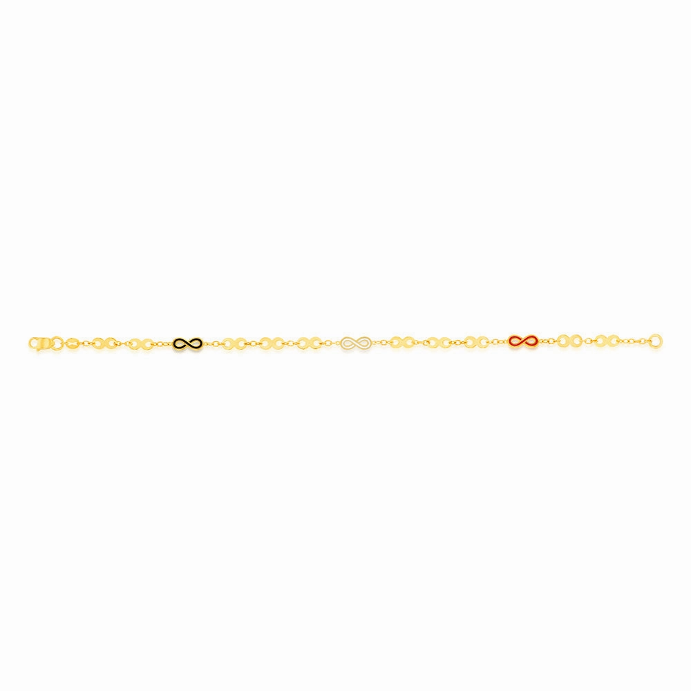 9ct Yello Gold Coloured Enamel On Double Sided Infinity 19.1cm Bracelet