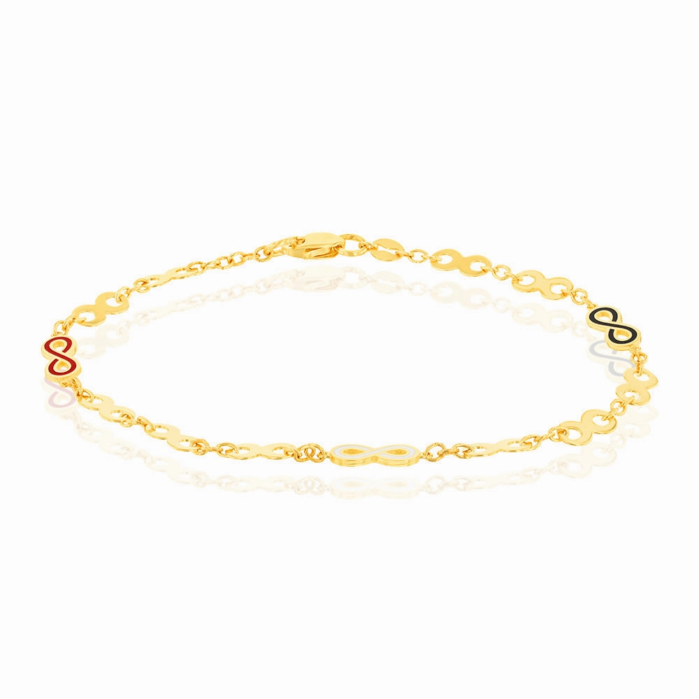 9ct Yello Gold Coloured Enamel On Double Sided Infinity 19.1cm Bracelet
