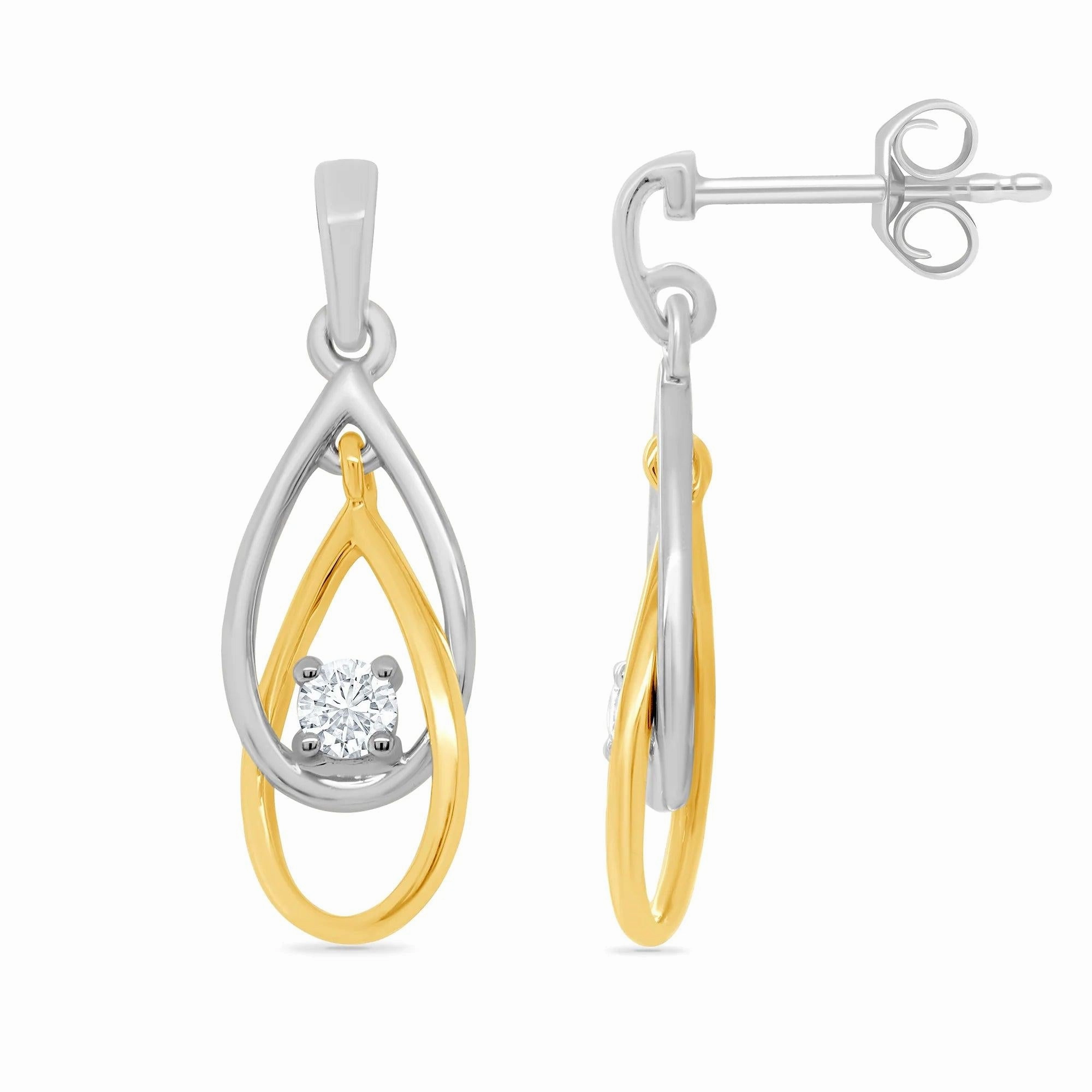 9ct yellow and white gold Diamond set drop earrings