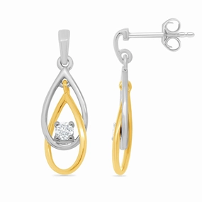 9ct yellow and white gold Diamond set drop earrings