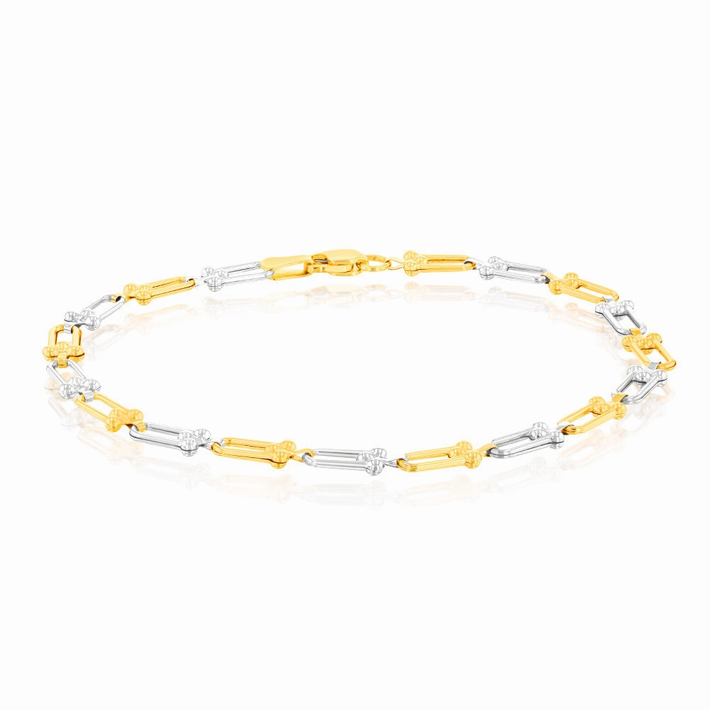 9ct Yellow And White Gold Two Tone Fancy 19.1cm Bracelet