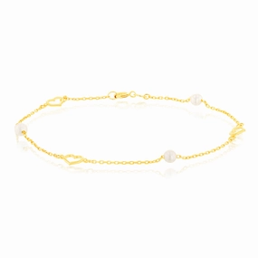 9ct Yellow Gold 19.10cm Heart and Pearl Bracelet