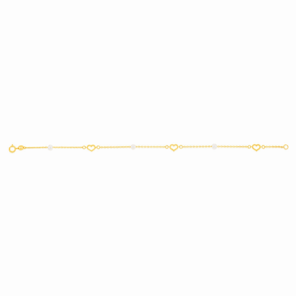 9ct Yellow Gold 19.10cm Heart and Pearl Bracelet
