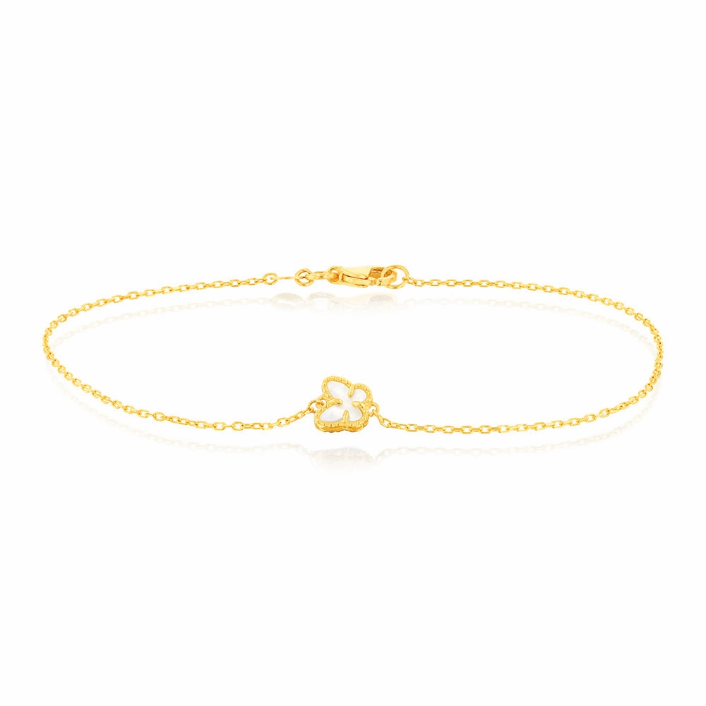 9ct Yellow Gold 19.70cm Butterfly and Mother Of Pearl Bracelet