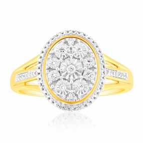 9ct Yellow Gold 1/10 Carat Diamond Ring set with 64 Round Brilliant Cut Diamonds
