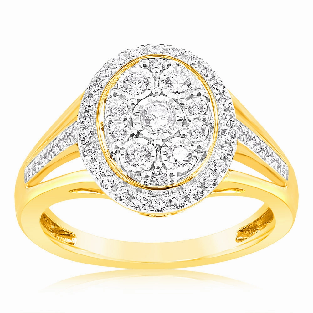 9ct Yellow Gold 1/10 Carat Diamond Ring set with 64 Round Brilliant Cut Diamonds