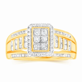 9ct Yellow Gold 1/2 Carat Diamond Ring set with 86 Round Brilliant Cut Diamonds
