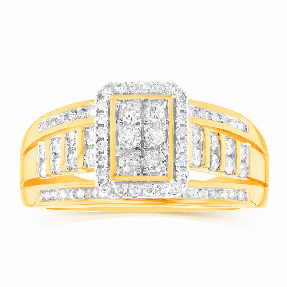 9ct Yellow Gold 1/2 Carat Diamond Ring set with 86 Round Brilliant Cut Diamonds