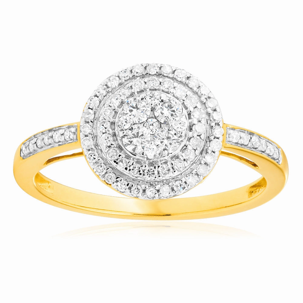 9ct Yellow Gold 1/2 Carat Halo Diamond Ring