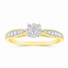 9ct Yellow Gold 1/3 Carat Diamond Halo Solitaire Ring