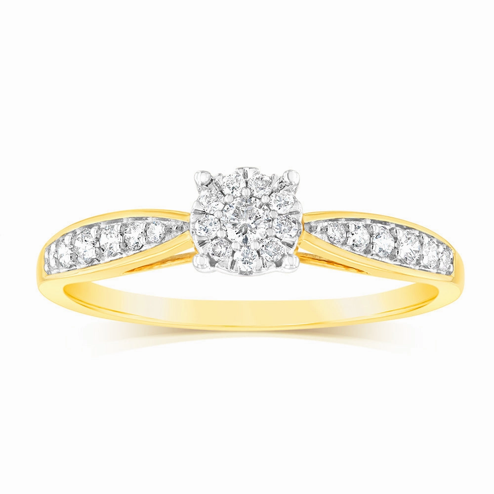 9ct Yellow Gold 1/3 Carat Diamond Halo Solitaire Ring
