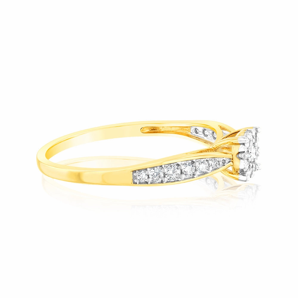 9ct Yellow Gold 1/3 Carat Diamond Halo Solitaire Ring