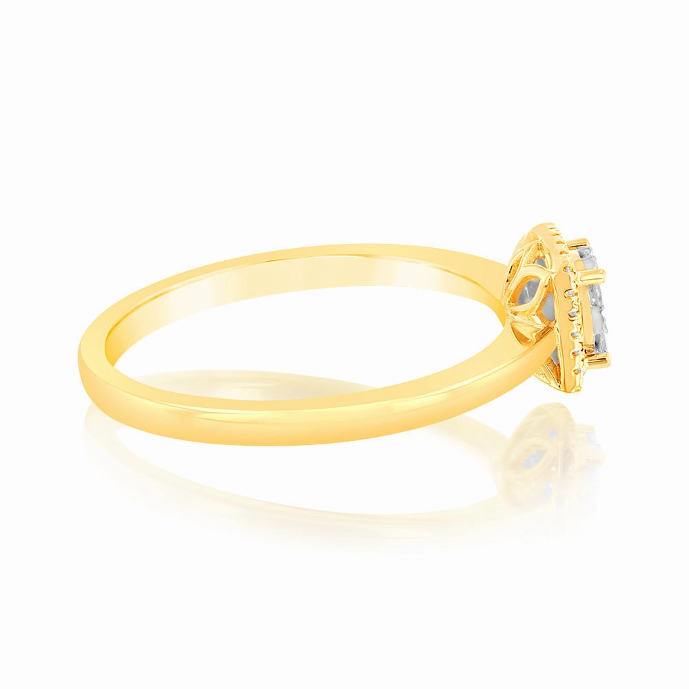9ct Yellow Gold 1/6 Carat Diamond Cluster Halo Ring