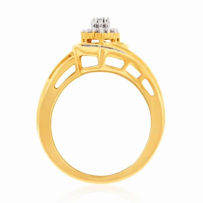 9ct Yellow Gold 1 Carat Diamond Ring Set with 63 Diamonds