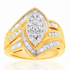 9ct Yellow Gold 1 Carat Diamond Ring Set with 63 Diamonds