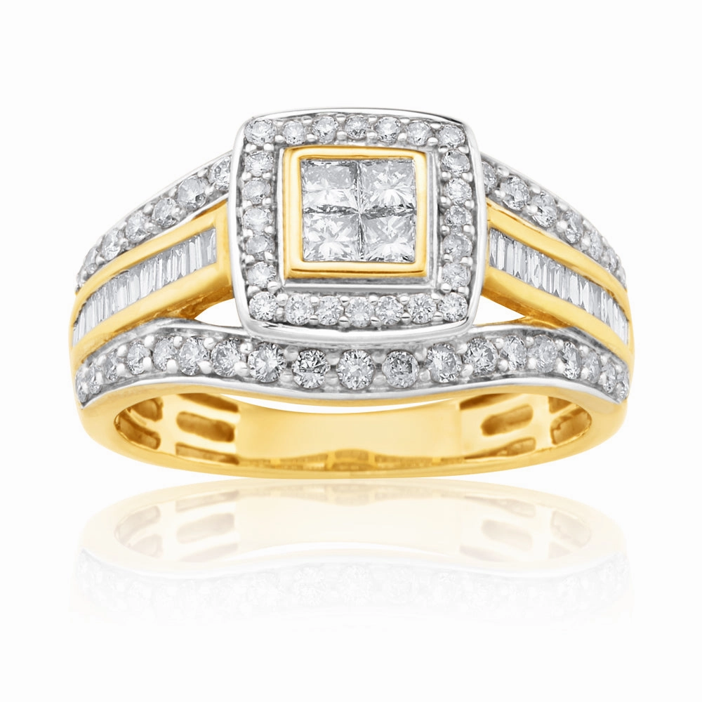 9ct Yellow Gold 1 Carat Diamond Ring Set With 86  Diamonds