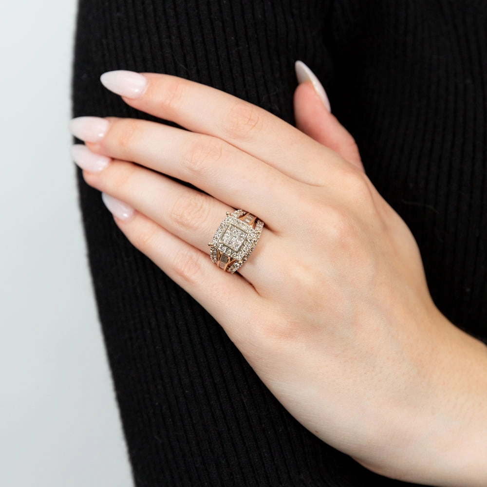 9ct Yellow Gold 2 Carat Diamond Cushion Shape Cluster Ring