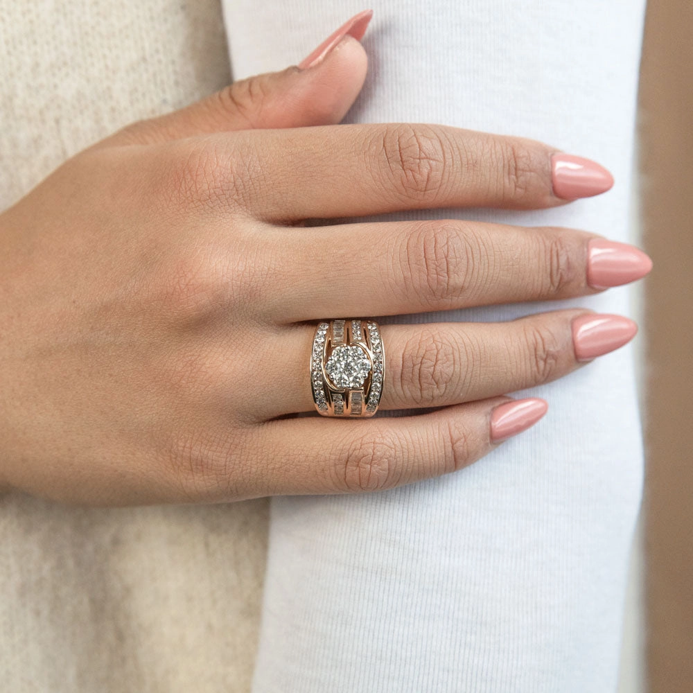 9ct Yellow Gold 2 Carat Diamond Ring with Beautiful Brilliant and Tapered Diamonds
