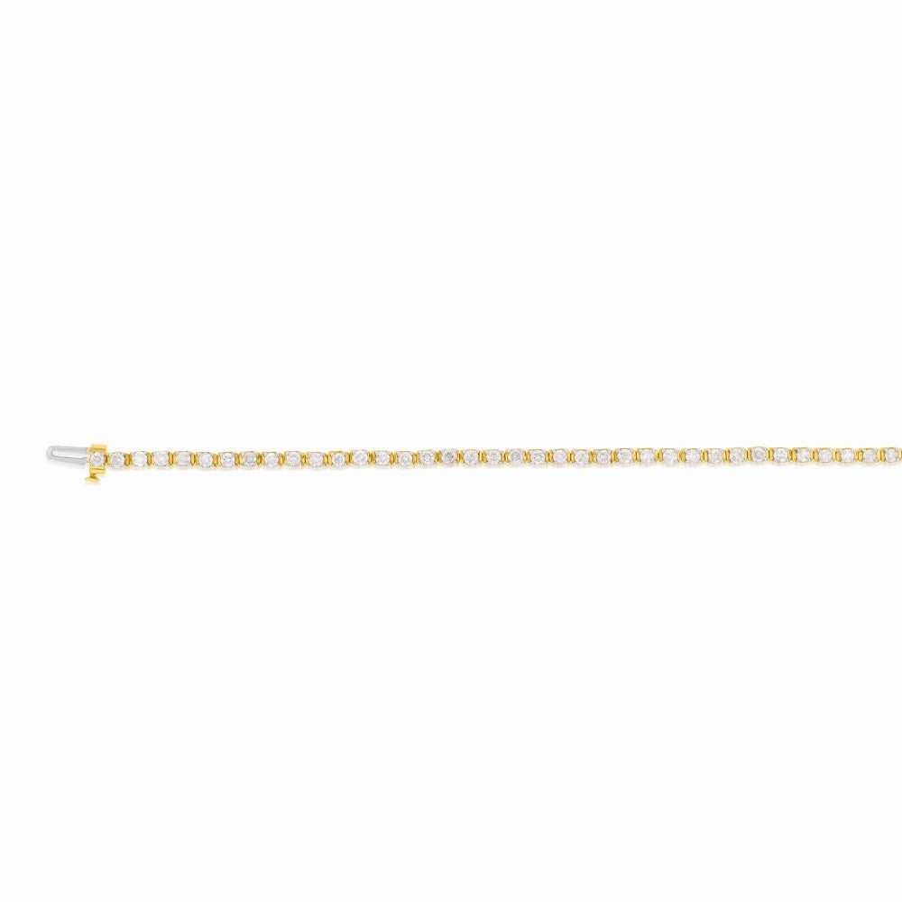 9ct Yellow Gold 2 Carat Diamond Tennis Bracelet set with 54 Brilliant Diamonds 18cm