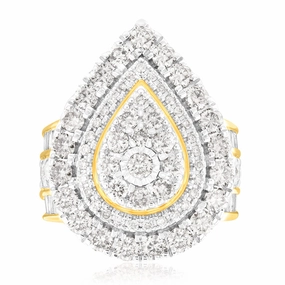 9ct Yellow Gold 3 Carat Diamond Ring with Brilliant Cut and Tapered Baguette Diamonds