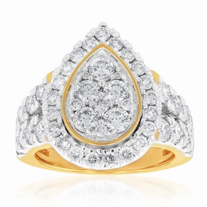 9ct Yellow Gold 3 Carat Diamond Ring with Brilliant Cut Diamonds