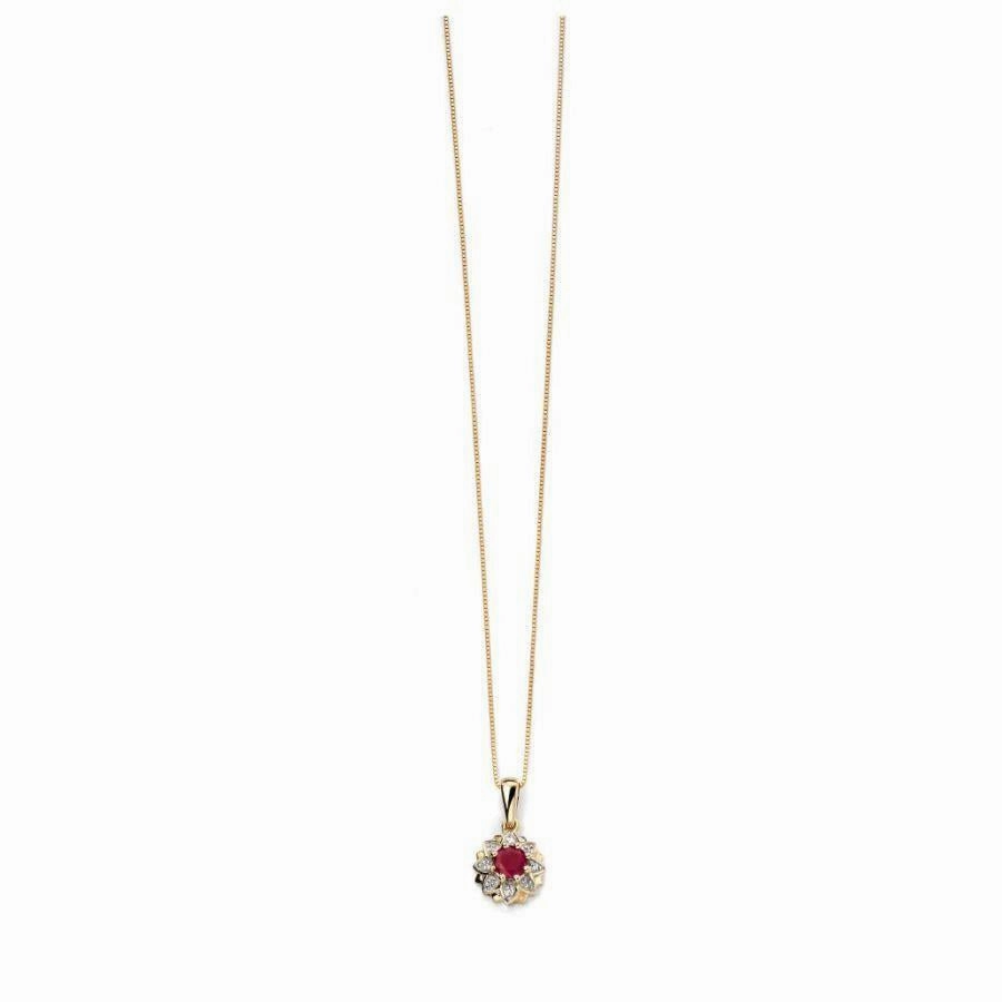 9ct Yellow Gold 4dia & Ruby   Chn