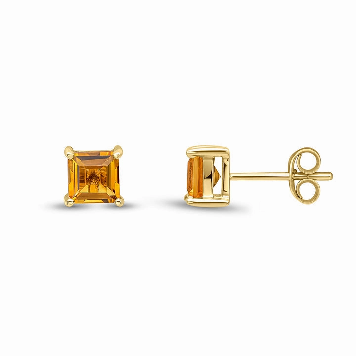 9ct yellow gold 5mm square Citrine stud earrings