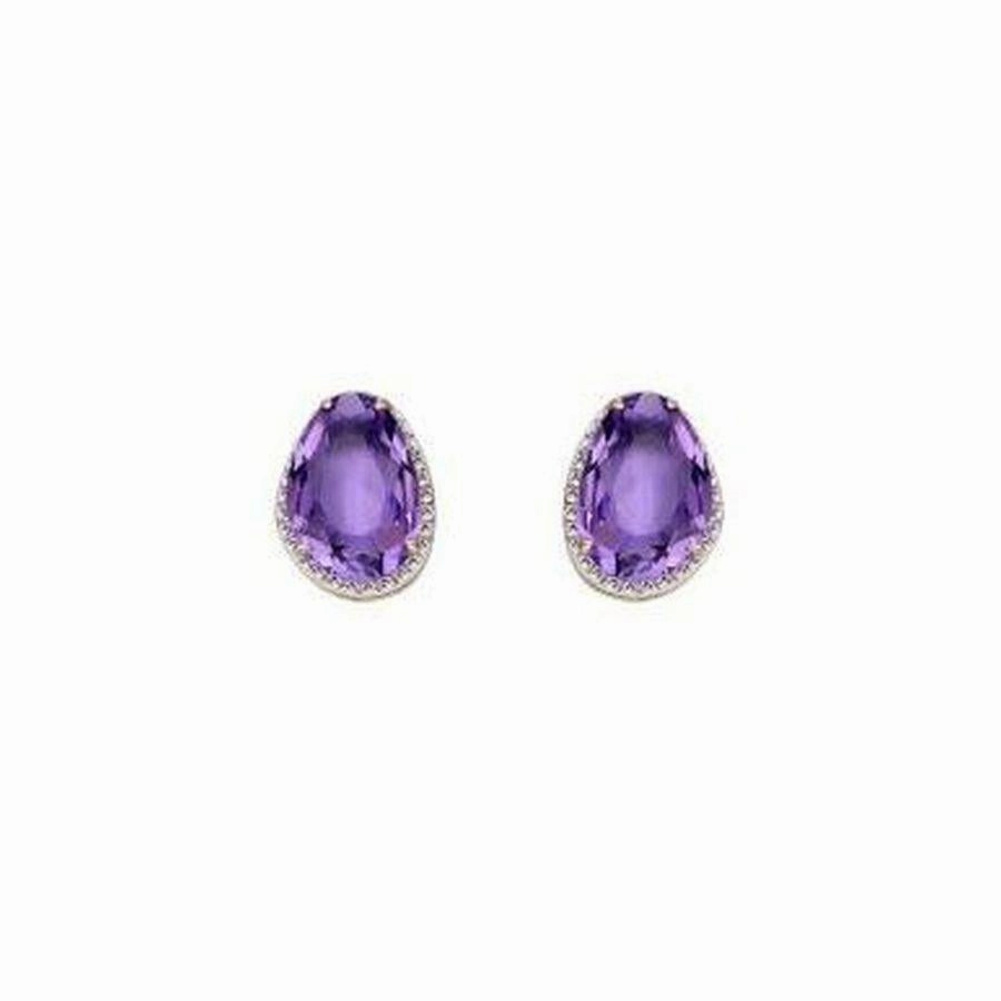 9ct Yellow Gold Am/Dia Irreg Clus Stud