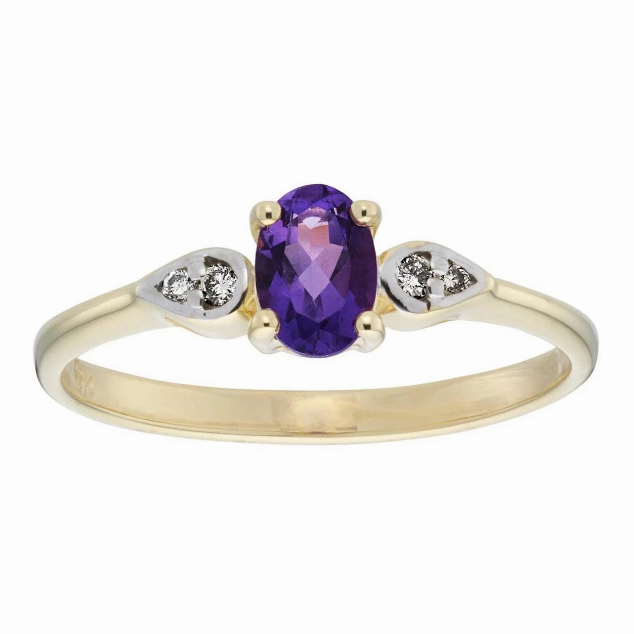 9ct yellow gold Amethyst and diamond ring