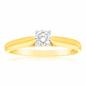 9ct Yellow Gold & White Gold Solitaire Ring With 0.2 Carat Diamond