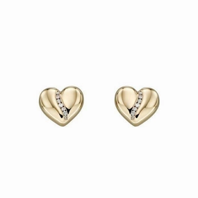 9ct Yellow Gold Channel Set Diamond Heart Stud Earrings