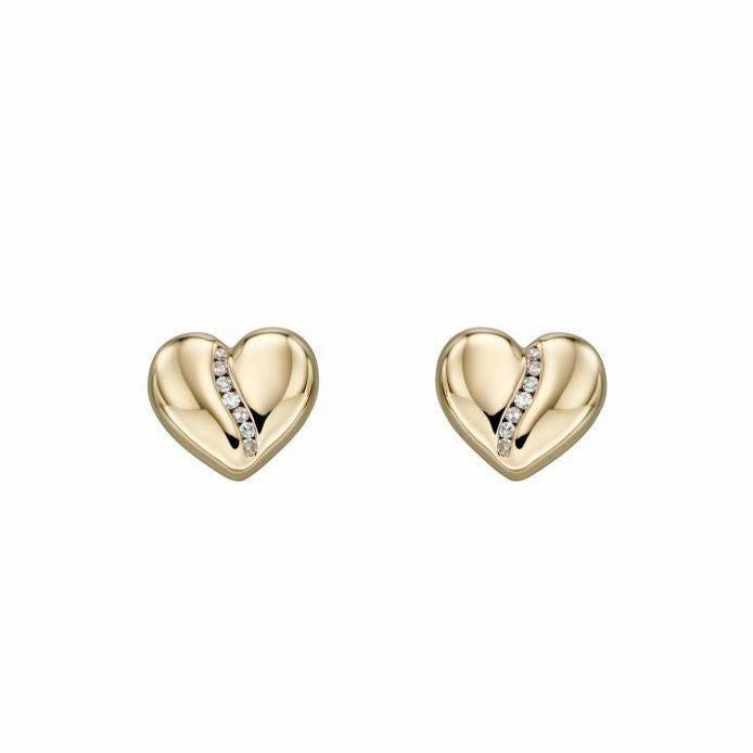 9ct Yellow Gold Channel Set Diamond Heart Stud Earrings