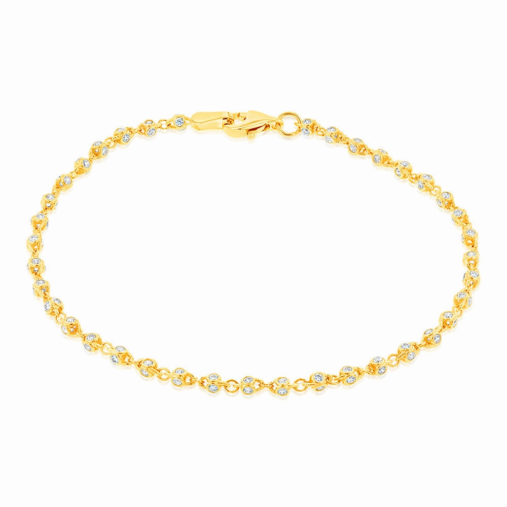 9ct Yellow Gold Cubic Zirconia Fancy 19cm Bracelet