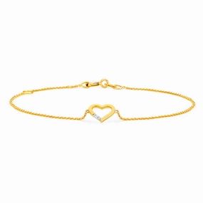 9ct Yellow Gold Diamond Heart Adjustable Bracelet