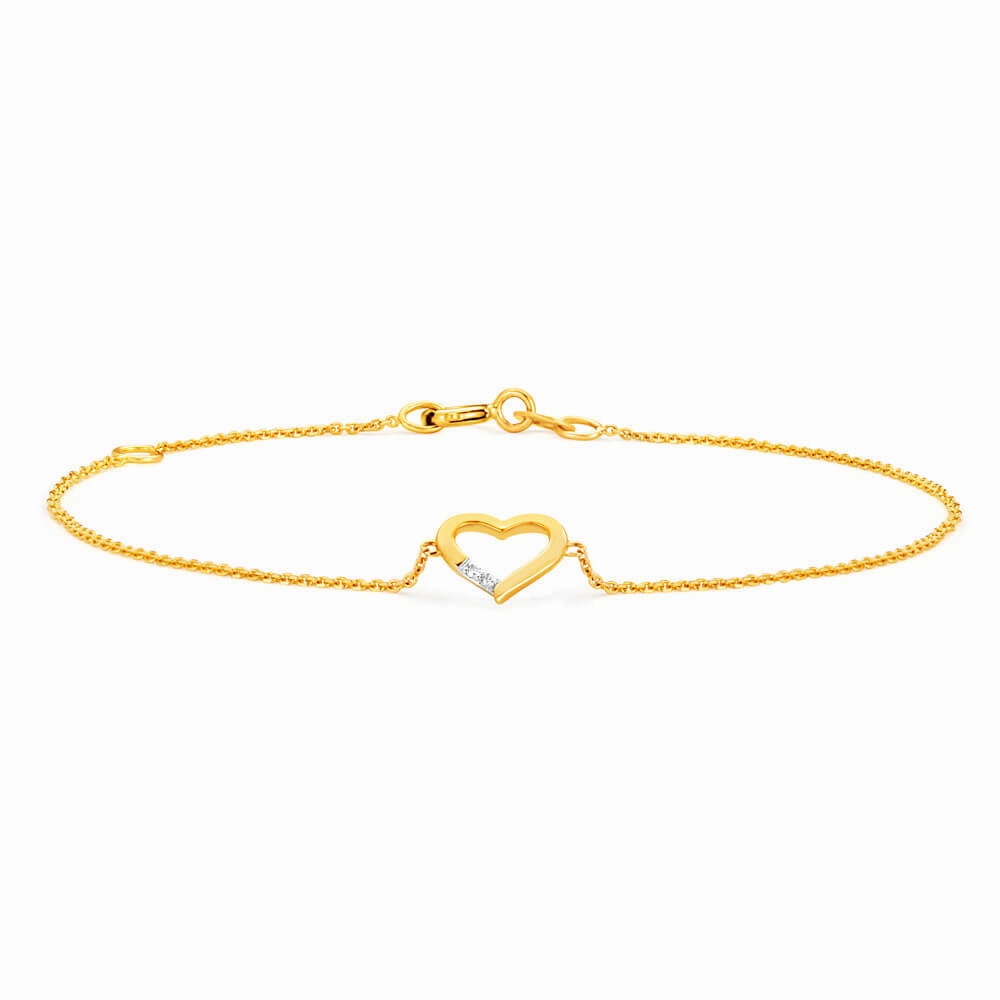 9ct Yellow Gold Diamond Heart Adjustable Bracelet