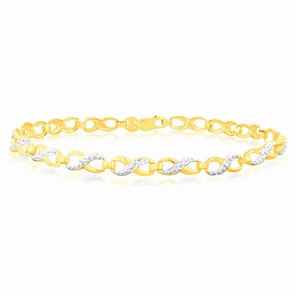 9ct Yellow Gold Diamond Infinity Bracelet with 6 Round Diamonds