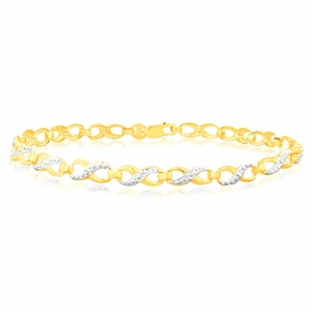9ct Yellow Gold Diamond Infinity Bracelet with 6 Round Diamonds